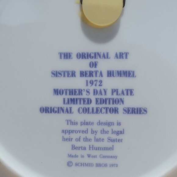 Schmid Hummel Mothers Day 1972 Limited Edition Decorative Wall Hanging Plate - Picture 5 of 11